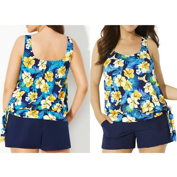 Swimsuit For All Other - Swimsuit For All Women's Floral Side Tie Blouson Tankini And Shorts Plus Size 26